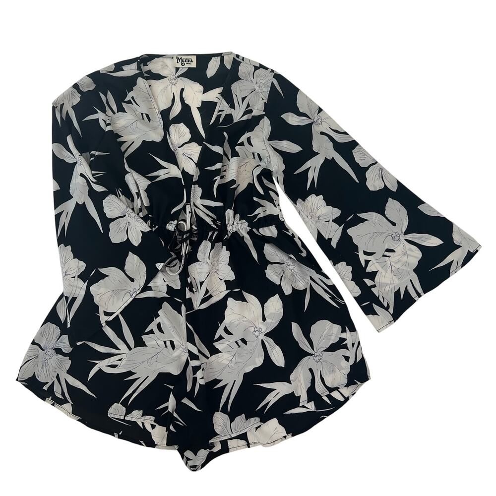 Mumu women's Black and White Floral Romper Beach Cover Up Size Small